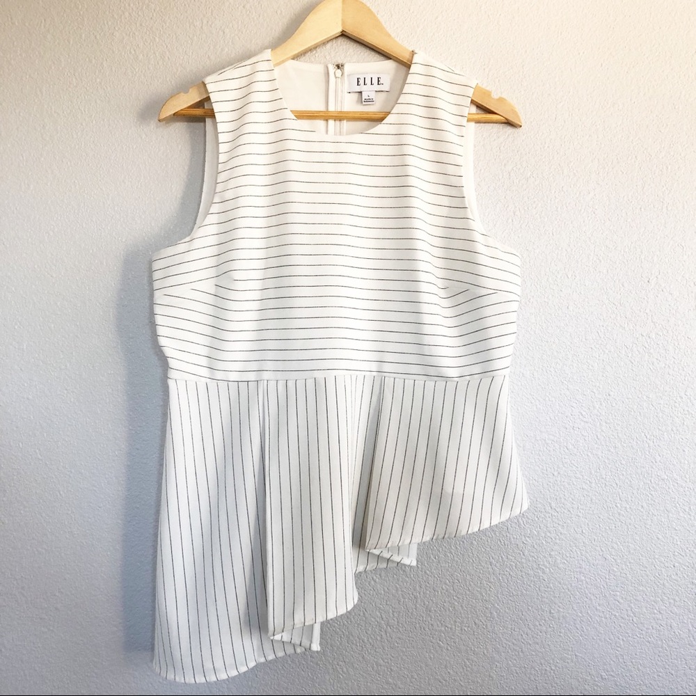 Elle Striped White & Black Asymmetrical Top Large